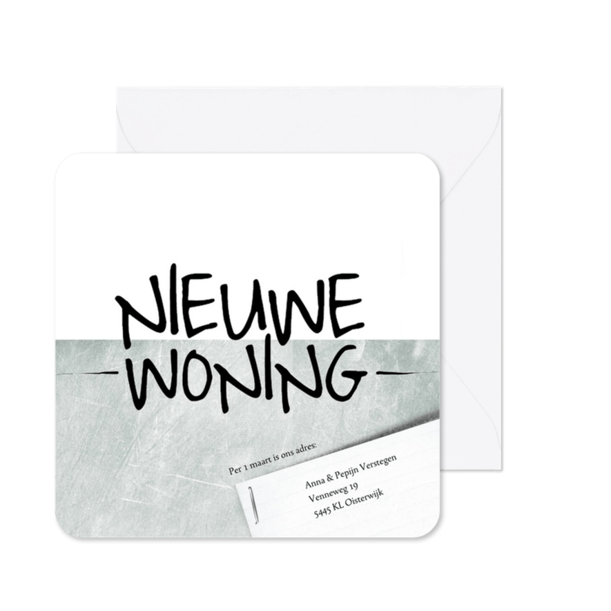 Verhuiskaart eenvoudig en modern, speelse typografie - Kaartimpressie