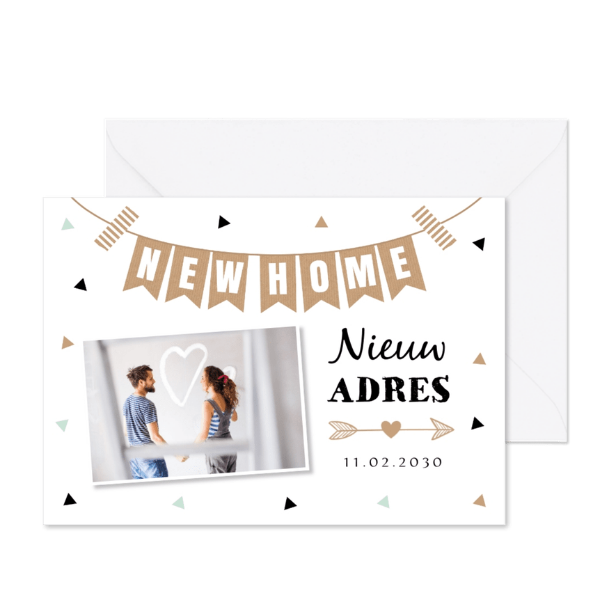 Verhuiskaart foto slinger driehoekjes - Kaartimpressie