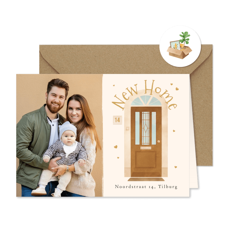 Verhuiskaart foto voordeur nieuwe woning hartjes new home - Kaartimpressie