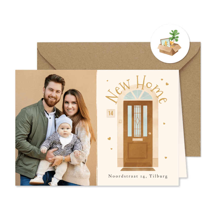 Verhuiskaart foto voordeur nieuwe woning hartjes new home - Kaartimpressie