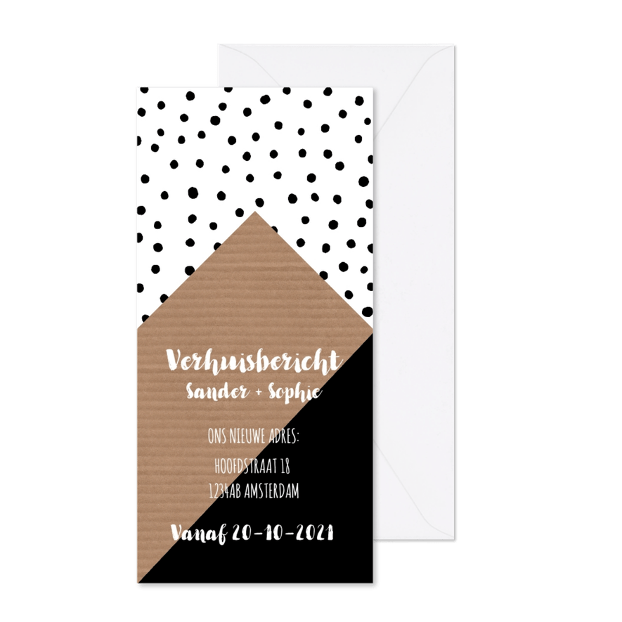 Verhuiskaart grafisch huis stippen zwart-wit - Kaartimpressie