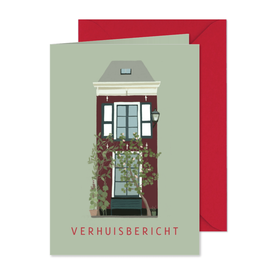 Verhuiskaart groen huis met luiken - Kaartimpressie