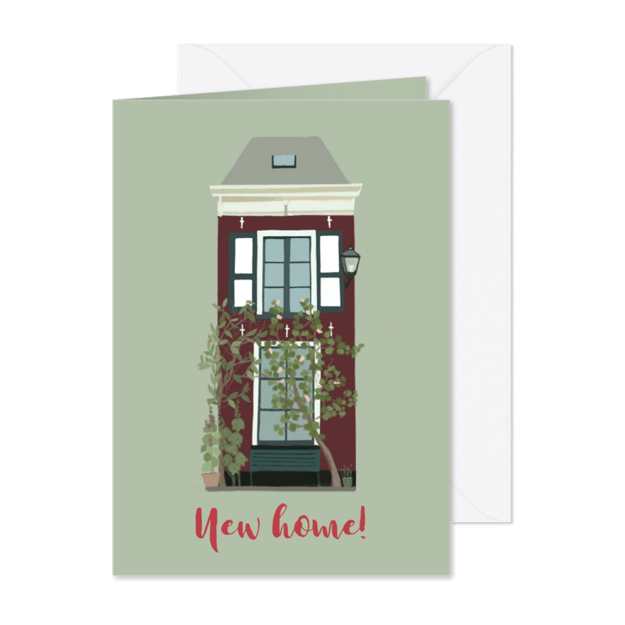 Verhuiskaart groen huis met luiken - Kaartimpressie