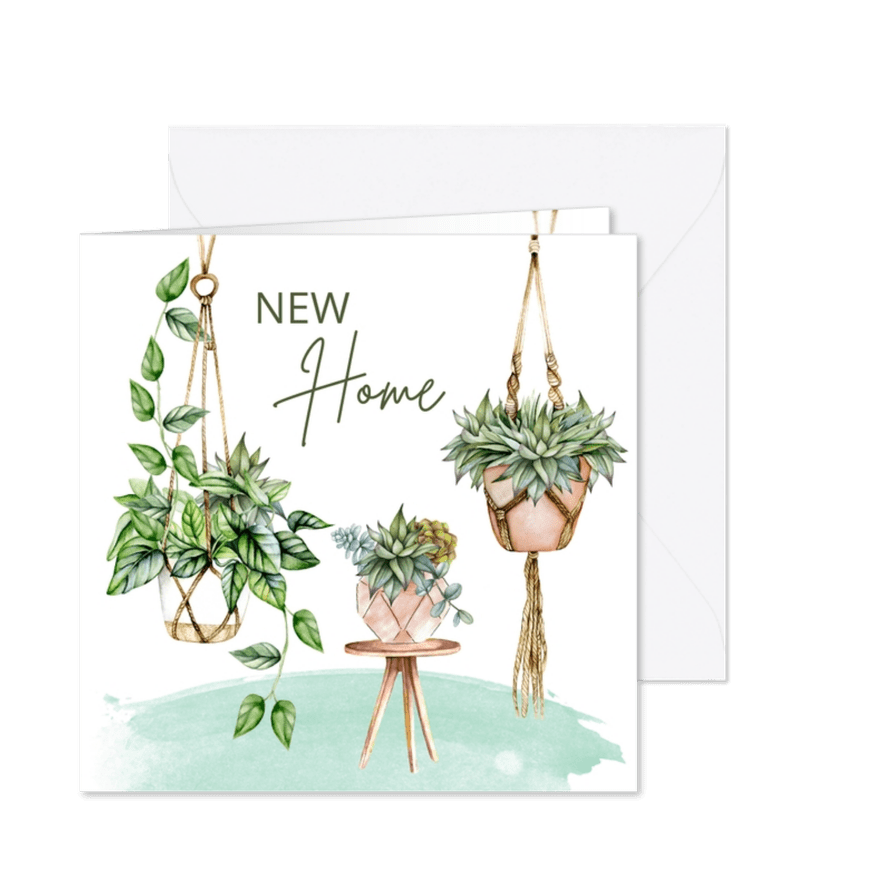Verhuiskaart hangplanten macramé - Kaartimpressie