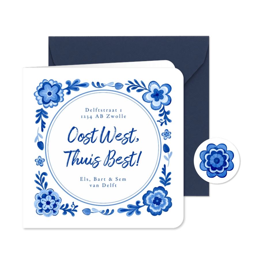 Verhuiskaart hollands tegeltje delfts blauw spreuk - Kaartimpressie
