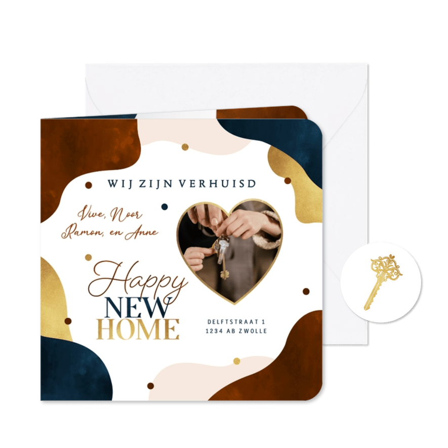 Verhuiskaart housewarming happy new home goud confetti - Kaartimpressie