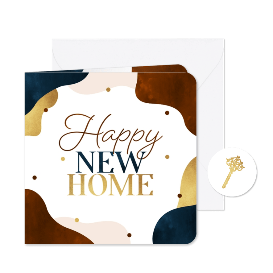 Verhuiskaart housewarming happy new home goud confetti - Kaartimpressie