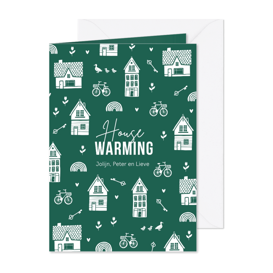 Verhuiskaart housewarming nieuwe woning huisjes sleutel - Kaartimpressie