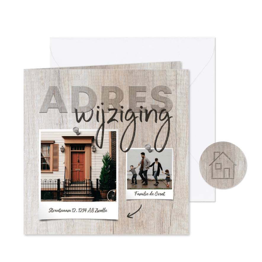Verhuiskaart hout adreswijziging met foto's - Kaartimpressie