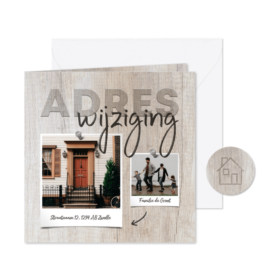 Verhuiskaart hout adreswijziging met foto's - Kaartimpressie