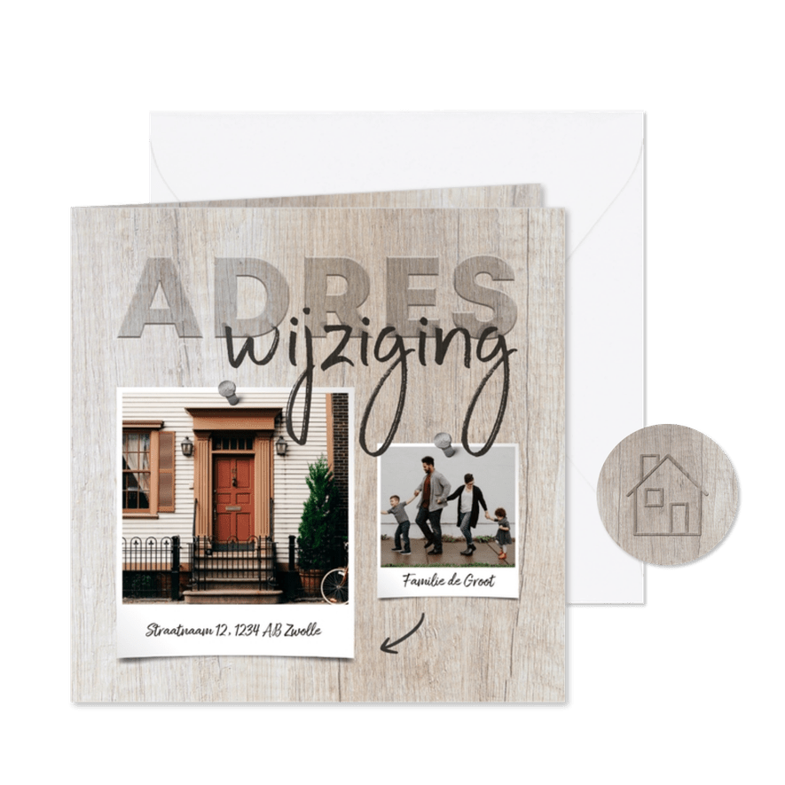 Verhuiskaart hout adreswijziging met foto's - Kaartimpressie