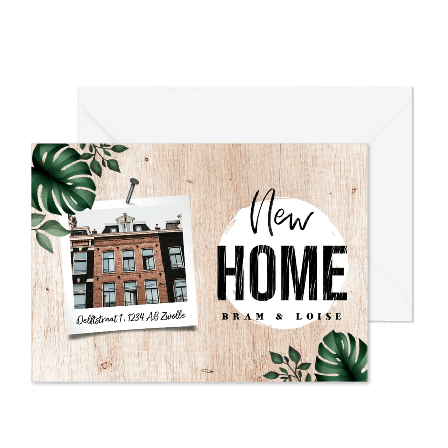 Verhuiskaart houtlook botanisch met foto - Kaartimpressie