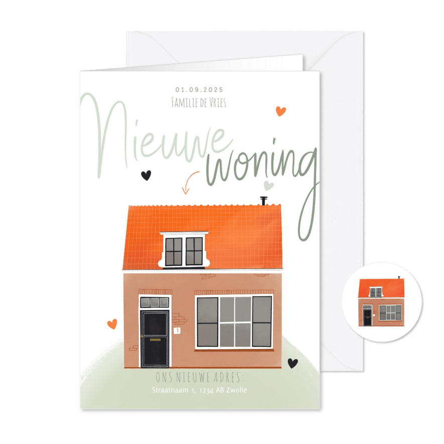 Verhuiskaart huis illustratie nieuwe woning oranje groen - Kaartimpressie