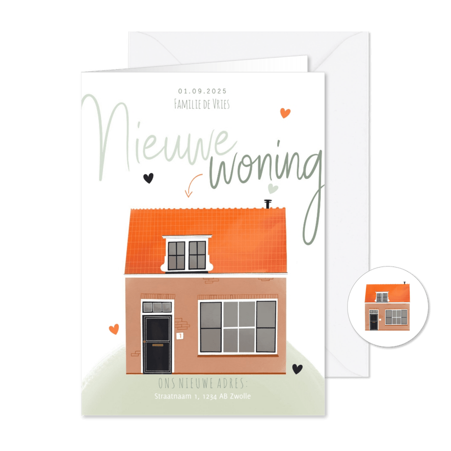 Verhuiskaart huis illustratie nieuwe woning oranje groen - Kaartimpressie