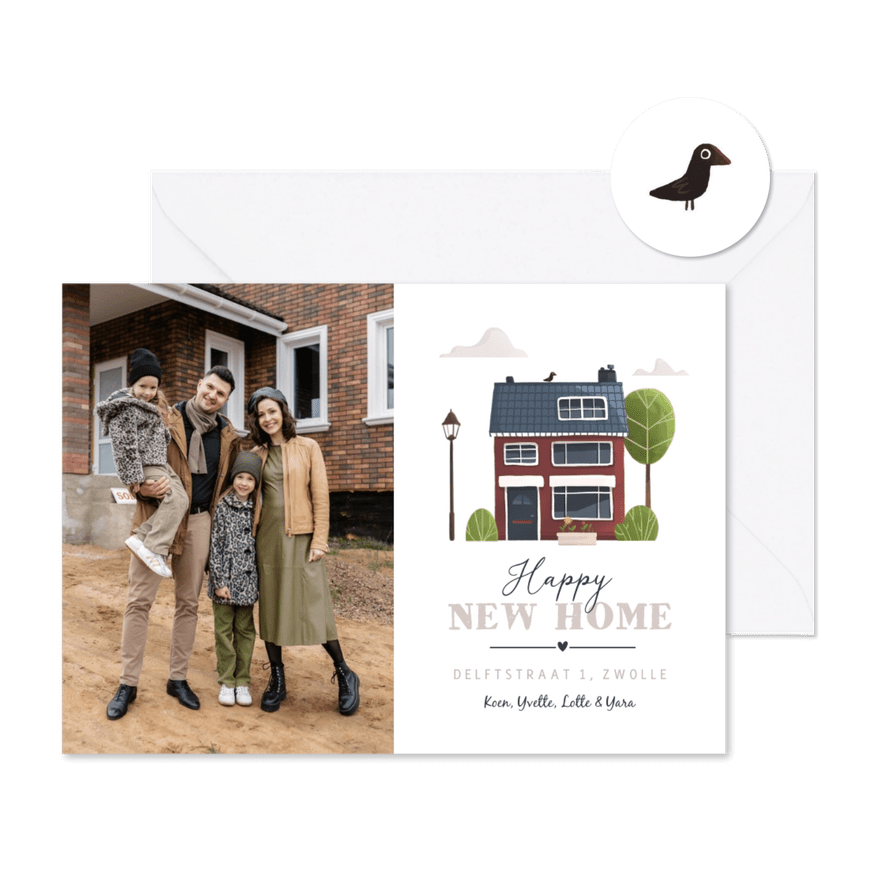Verhuiskaart huisje boompje beestje foto illustratie - Kaartimpressie