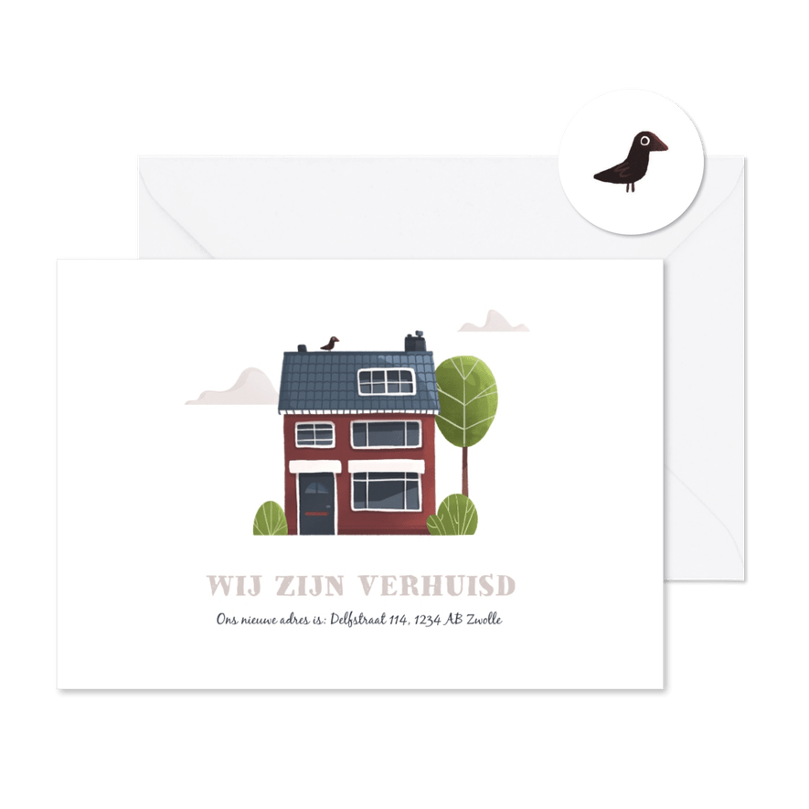 Verhuiskaart huisje boompje beestje illustratie sleutel - Kaartimpressie