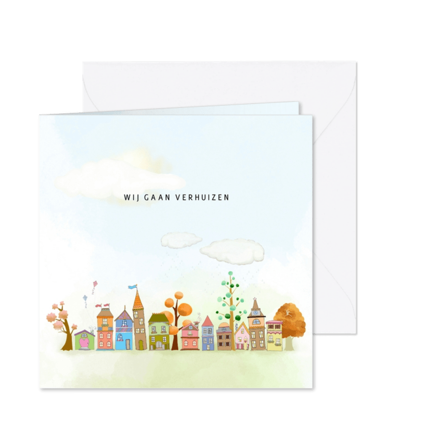 Verhuiskaart huisjes en boompjes - Kaartimpressie