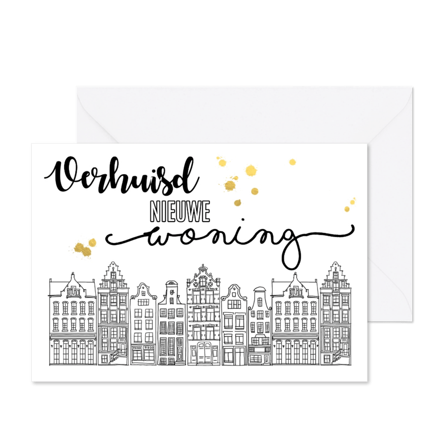 Verhuiskaart huisjes handlettering - Kaartimpressie