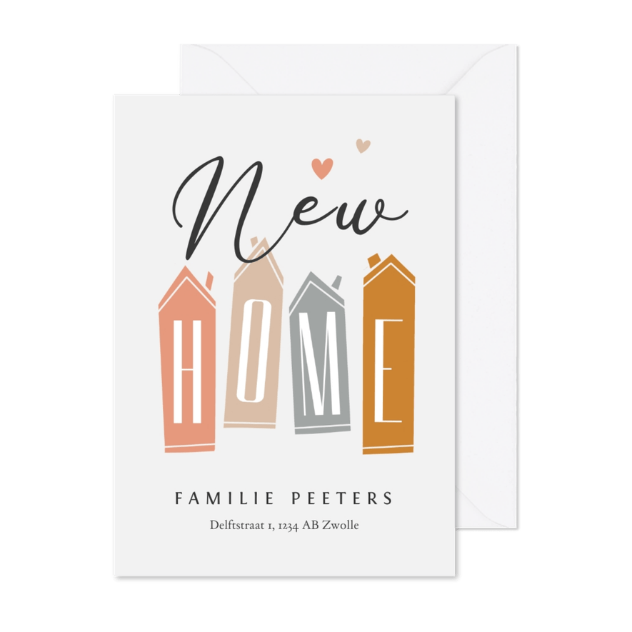 Verhuiskaart huisjes nieuwe woning new home hartjes - Kaartimpressie