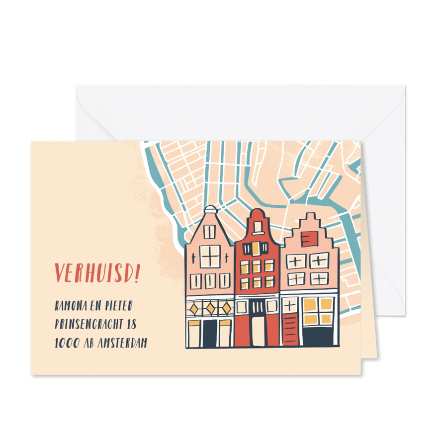 Verhuiskaart huisjes op plattegrond  - Kaartimpressie