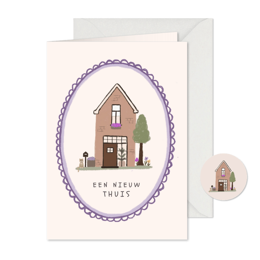 Verhuiskaart illustratie huisje boompje beestje - Kaartimpressie