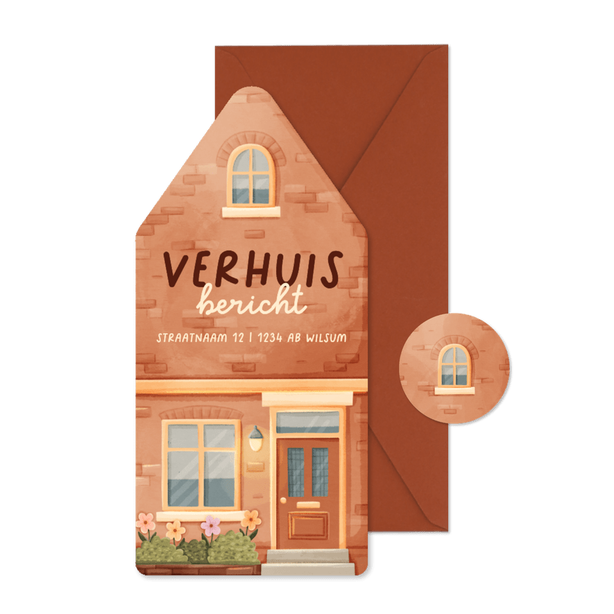 Verhuiskaart in huisvorm huisje met plantjes - Kaartimpressie