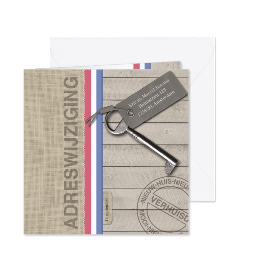 Verhuiskaart jute en hout look - Kaartimpressie