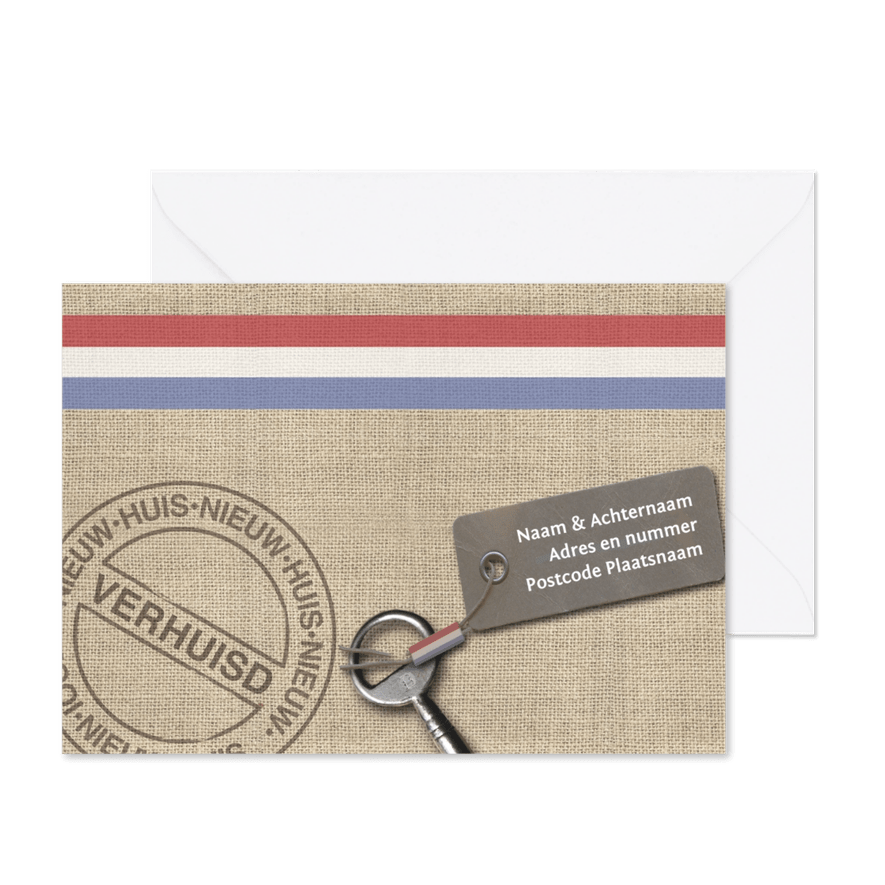 Verhuiskaart jute en stempel - Kaartimpressie