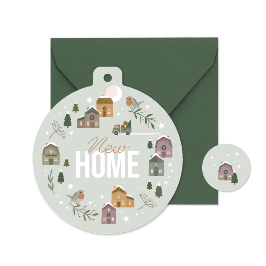 Verhuiskaart kerstdorpje met verhuiswagen - Kaartimpressie