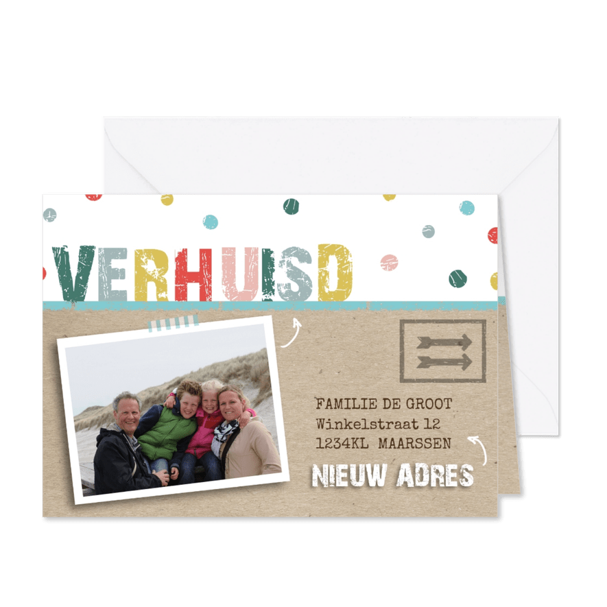 Verhuiskaart kleurrijk confetti av - Kaartimpressie