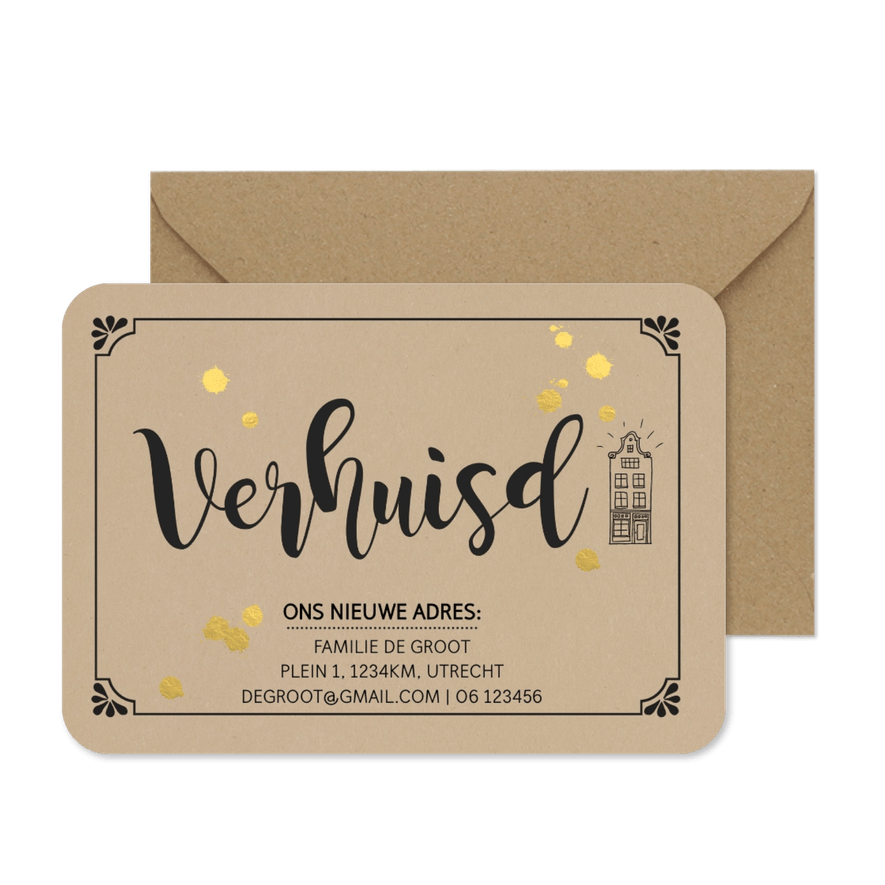 Verhuiskaart kraftlook met goudlook - Kaartimpressie