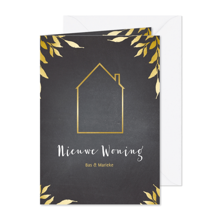 Verhuiskaart krijtbord gouden huis - Kaartimpressie