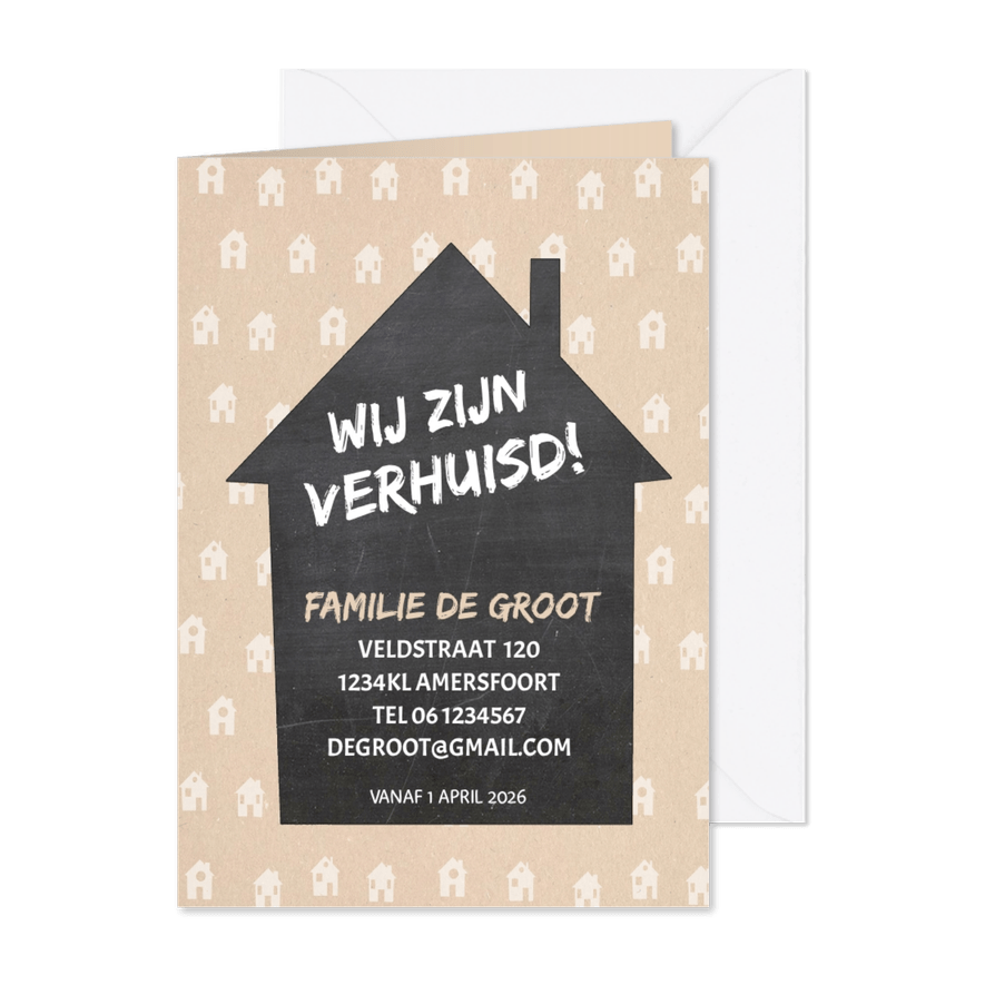Verhuiskaart krijtbord huis av - Kaartimpressie