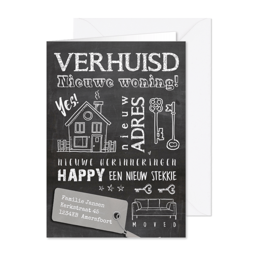 Verhuiskaart krijtbord - Kaartimpressie