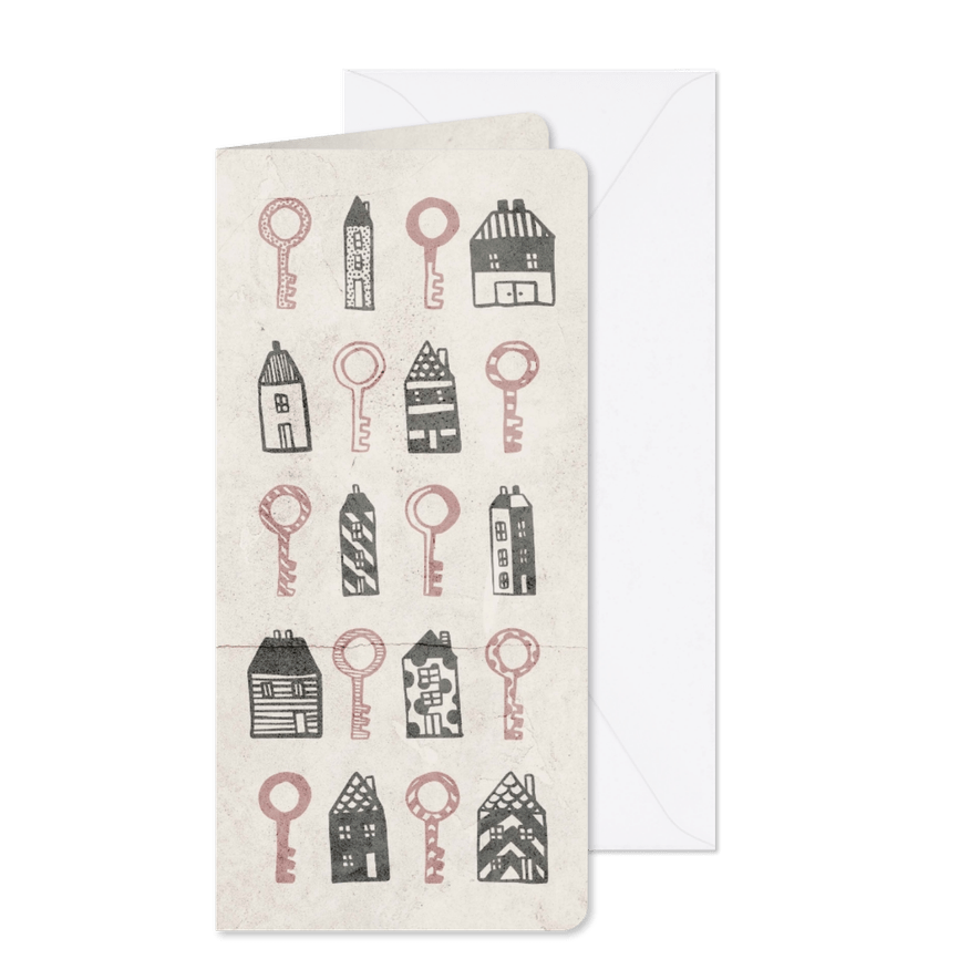 Verhuiskaart langwerpig met huisjes en sleutels - Kaartimpressie