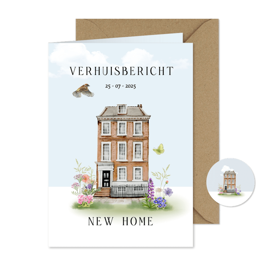 Verhuiskaart leuke woning bloemen - Kaartimpressie