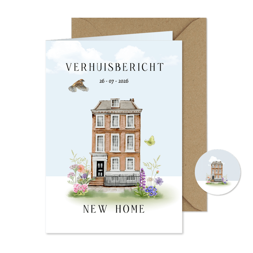 Verhuiskaart leuke woning bloemen - Kaartimpressie