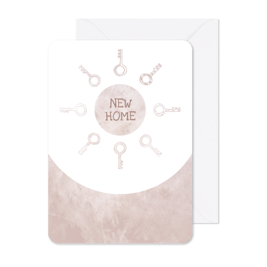 Verhuiskaart  marble roze met sleutels - Kaartimpressie