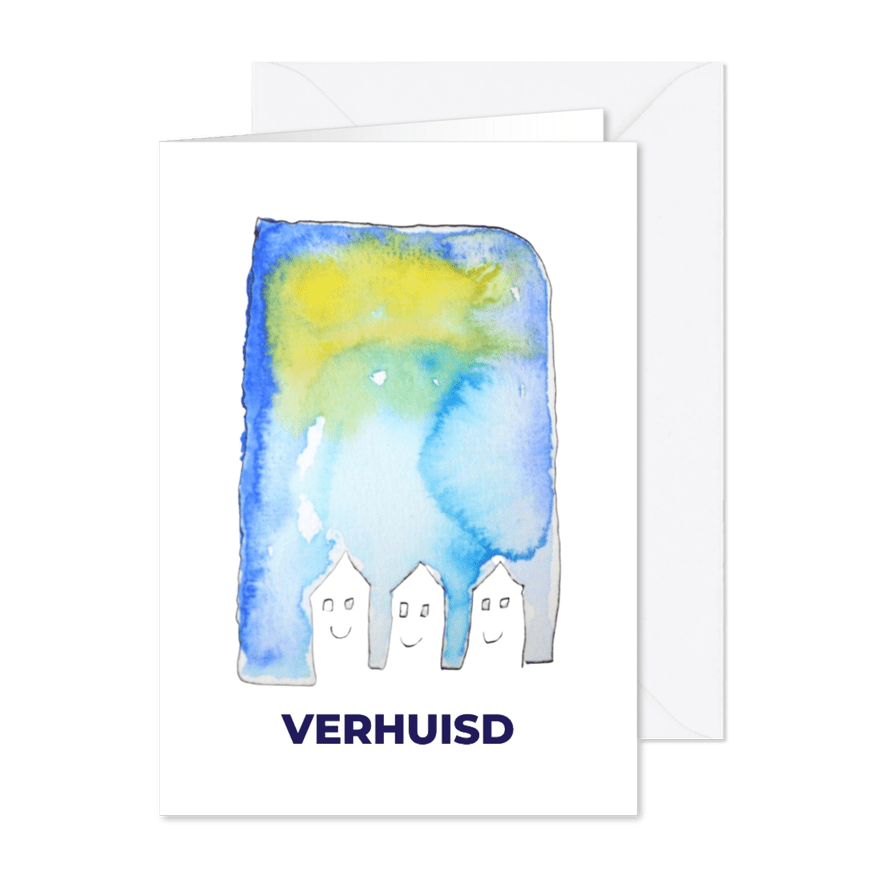 Verhuiskaart met 3 blije huisjes - Kaartimpressie