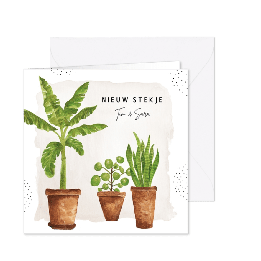 Verhuiskaart met aquarel kamerplanten - Kaartimpressie