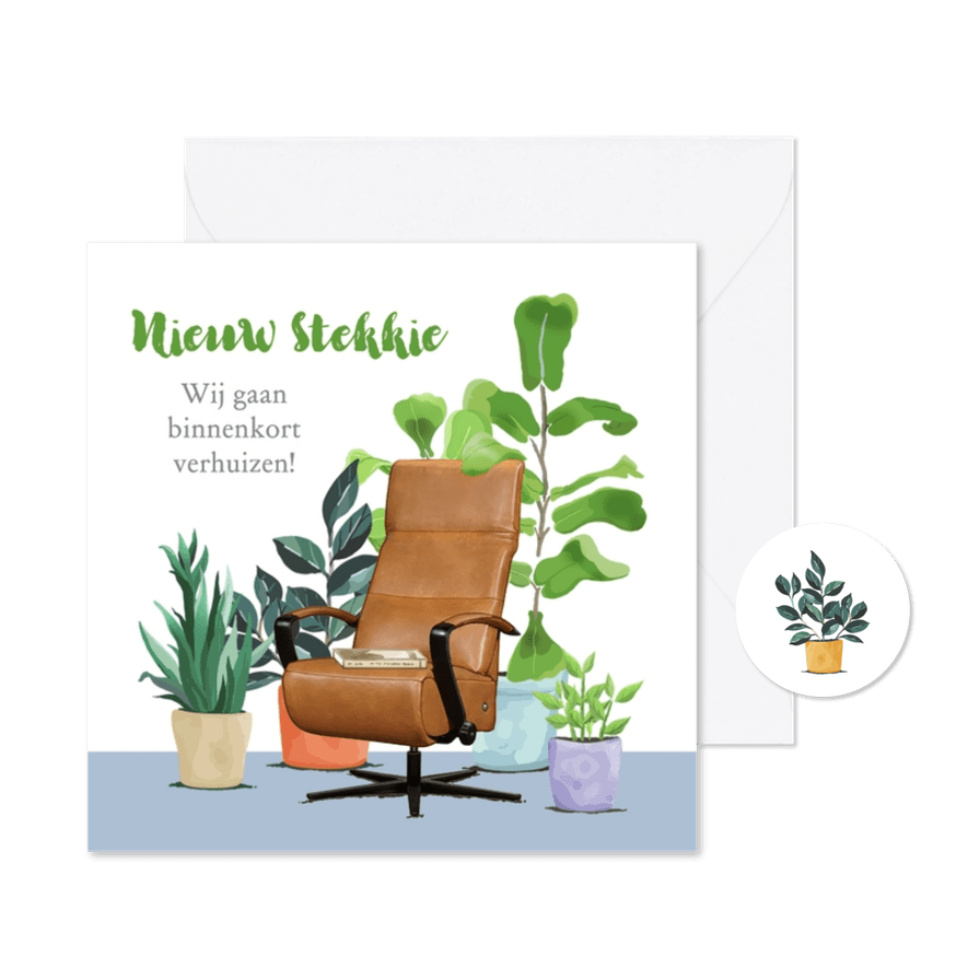 Verhuiskaart met div. planten en relaxfauteuil - Kaartimpressie