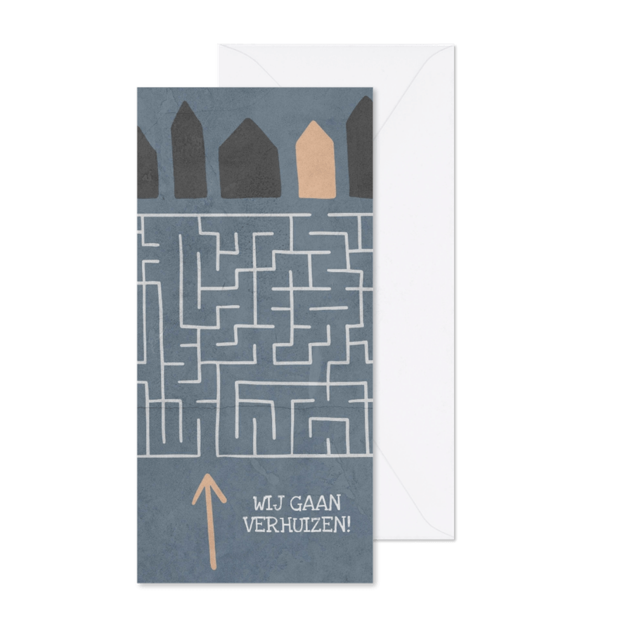 Verhuiskaart met doolhof en huisjes - Kaartimpressie
