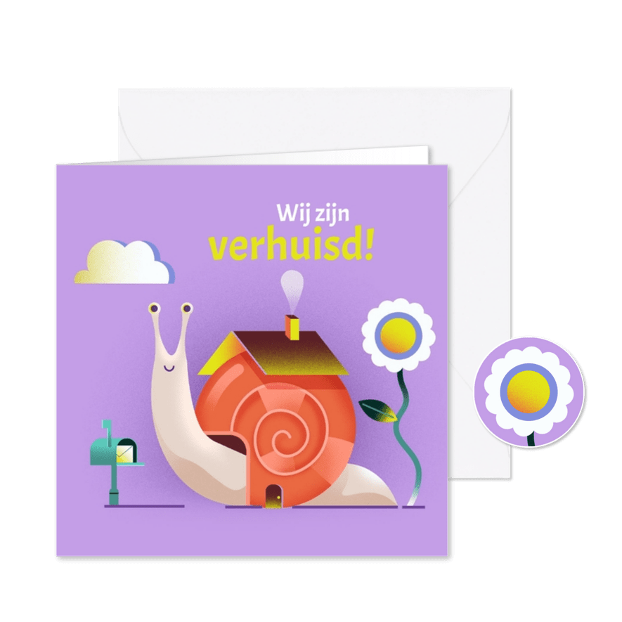 Verhuiskaart met grappig slakje - Kaartimpressie