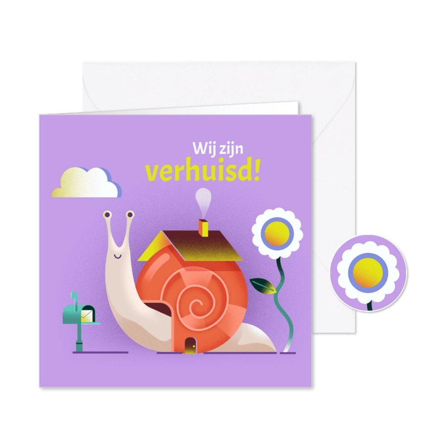 Verhuiskaart met grappig slakje - Kaartimpressie