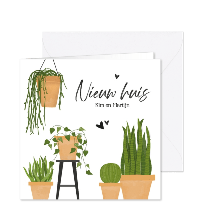 Verhuiskaart met groene planten nieuw huis - Kaartimpressie