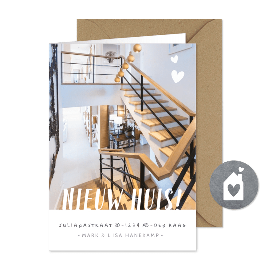 Verhuiskaart met grote foto en nieuw adres - Kaartimpressie