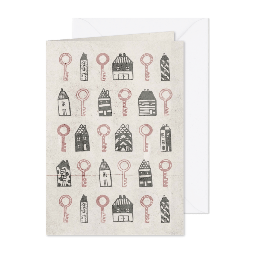 Verhuiskaart met huisjes en sleutels - Kaartimpressie