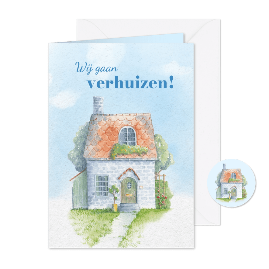 Verhuiskaart met illustratie van cottage - Kaartimpressie