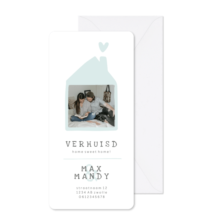 Verhuiskaart met lief huisje en foto langwerpig - Kaartimpressie