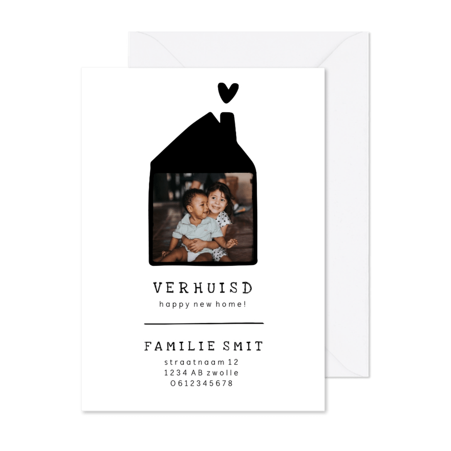 Verhuiskaart met lief huisje en foto - Kaartimpressie